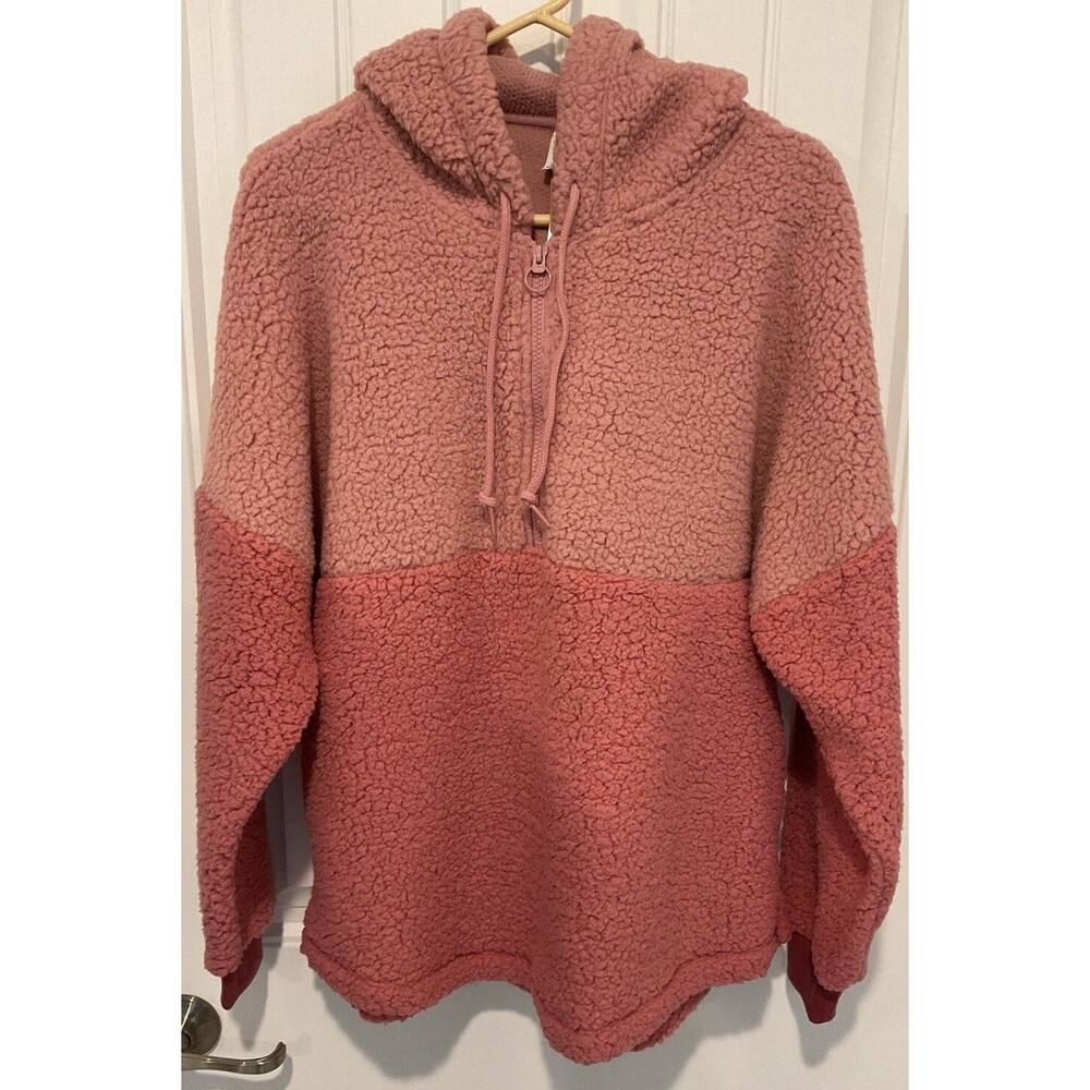 NWT Victoria's Secret Pink Sherpa Half Zip Pullover Hoodie Rose/Pink Sz. Medium